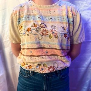 Sweater Material Alfred Dunner Short Sleeve Embroidered Top